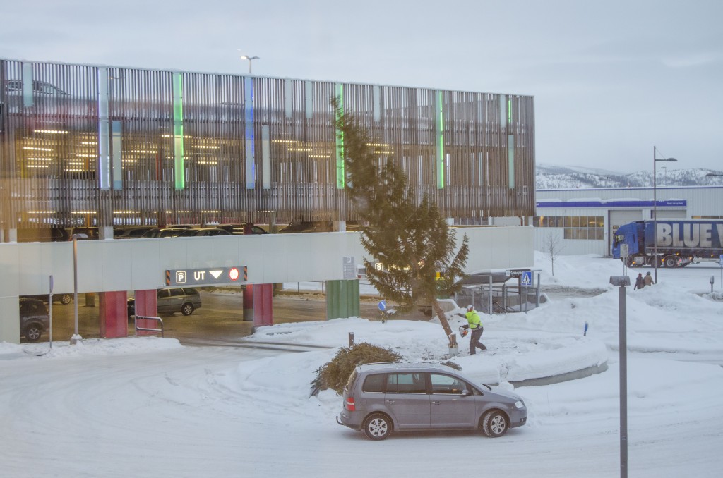 Joulut ei kestä päässiishiin! Novemperikuusta saakka alattiolaisen putiikkisentterin ulkopihala seisonheen joulukuusen riisuthiin, karsithiin ja kaađethiin januaarikuun lopussa. Piian se heti pallaa uunissa ja anttaa lämppöö talven pakkasessa. KUVA HEIDI NILIMA MONSEN